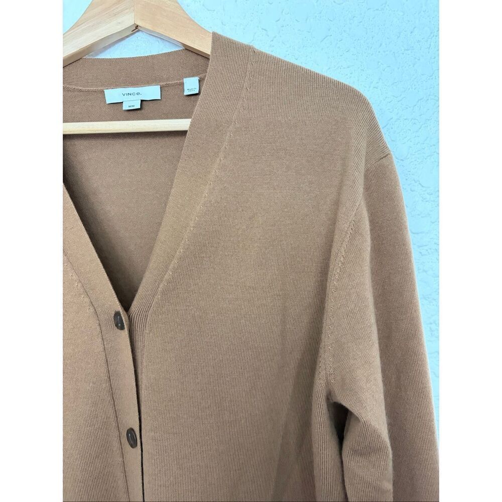Vince Wool + Cashmere V-Neck Knit High Button Cardigan in Mink Brown Size M - Picture 7 of 12